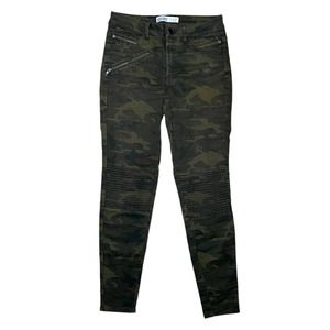 Zara Basic Moto Mid Rise Skinny Army Camo Skinny Jeans Green Women's Size 6